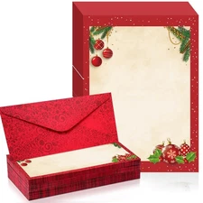 80 Sets Christmas Stationery Paper with Envelopes 8.5 x 11 Inch Christmas Hol...