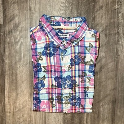 Tommy Bahama Floral Plaid Linen Blend Short Sleeve Button Down - XL