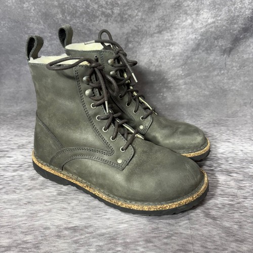 Birkenstock Bryson Graphite Oiled Nubuck Leather Boots Womens 38 Shearling Lined