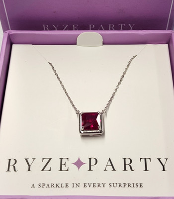 Ryze Party N1-1763 Ruby Rush Crystal Necklace 18''+2'' Sterling Silver