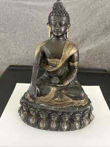 9.5” Old Tibetan Buddha Of Bronze Shak yamuni Amitabha Statue.