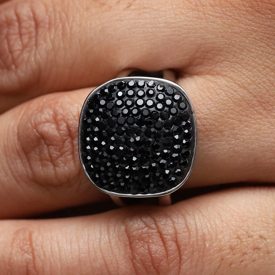 Anillo QVC Acero por Diseño Pavé Cristal Negro Forma Cojín Talla 9 Foto 2 de 4