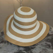 Women s Beige/White Striped Wide Brim Straw S...