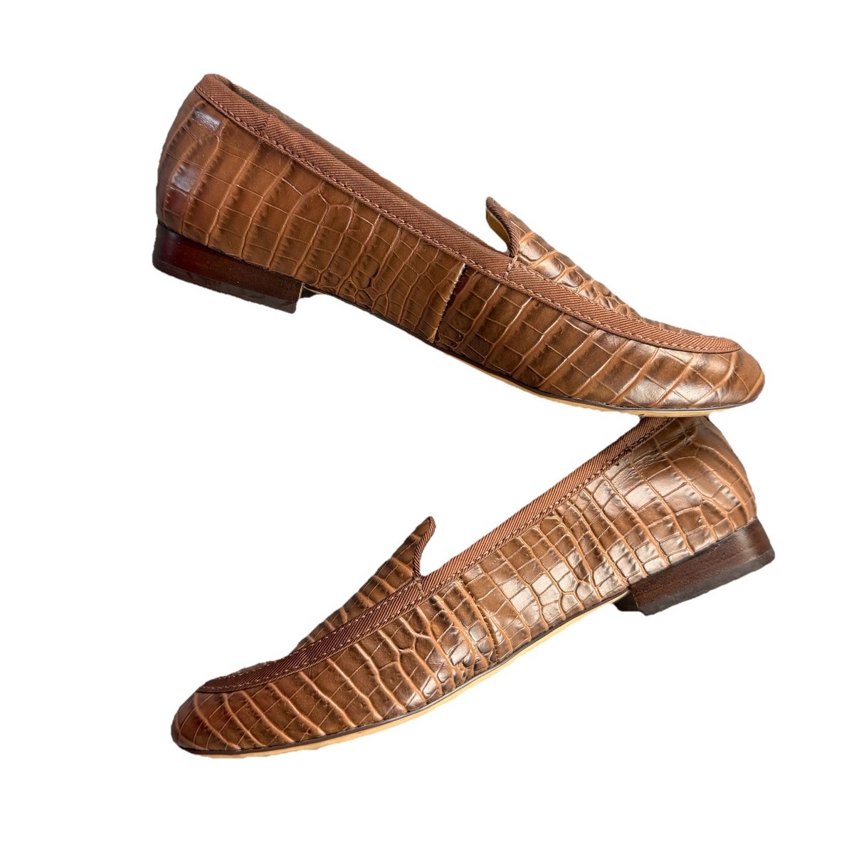 Lauren Ralph Lauren Brown Croc Embossed Loafers Gold Logo  display picture 1