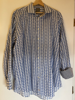 Thomas Dean TD Shirt Men's XXL TTL Blue White Button Up Long Sleeve NWOT