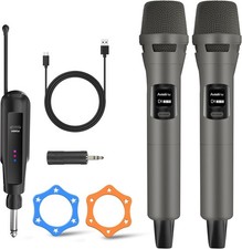 Wireless Microphone System, 2 Rechargeable Mics and Receiver, Plug Play for...