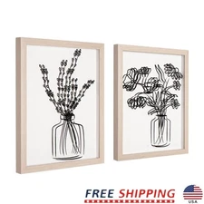 Framed Floral Wall Art Prints Set of 2 Black Design Elegant Home Decor New