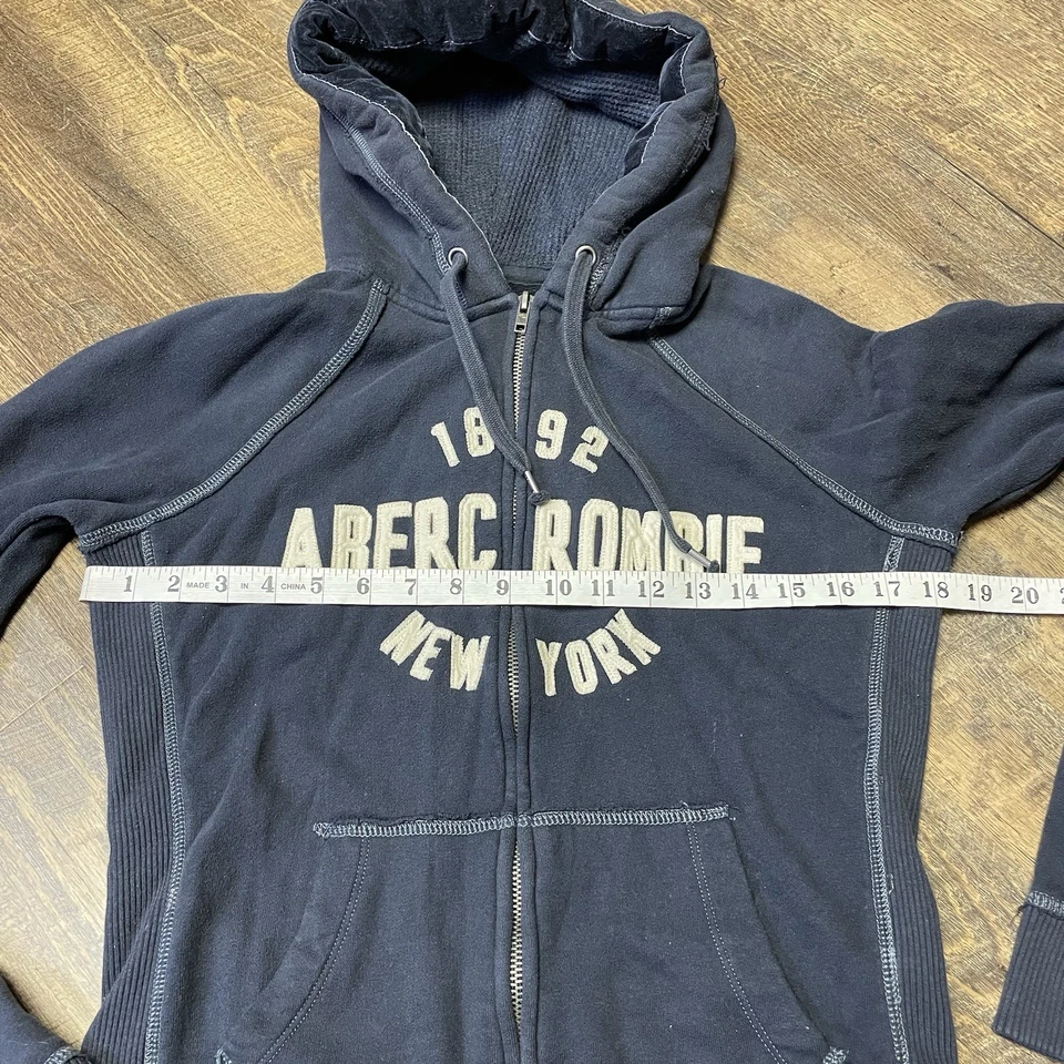 Vintage Y2K Abercrombie Fitch 1892 Women’s Large Navy Hoodie Zip Spelled Out - Image 2 of 4