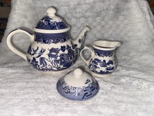 Churchill Blue White Willow Ceramic Tea Set Glazed Teapot Lid Creamer