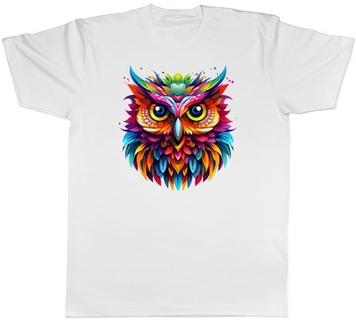 Bunte Eule Herren T-Shirt Nacht Vogel Eule Hoot Tee Geschenk