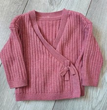 Mothercare Baby Pink Ribbed Knit Wrap Jumper Tie Closure V-Neck Newborn