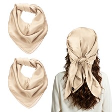 2Pcs Satin Head Scarf for Women, 70x70cm Scarves Bandanas, Champagne