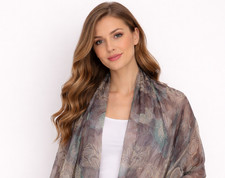SCARF SHEER ROLLED EDGES Abstract RAYON PURPLE TEALS WRAP SHAWL 40" x 40"