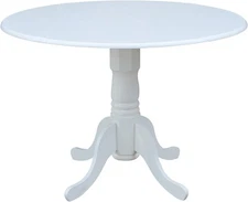 IC International Concepts 42" Round Dual Drop Leaf Pedestal Dining Table WHITE
