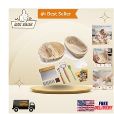 Complete Sourdough Starter Kit with Rattan Proofing Baskets - Beginner Friendly