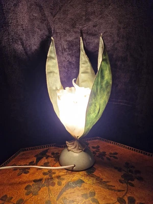 Lampe tulipe Jannalight vintage, lampe fleur en tissu plissé - Photo 1/4