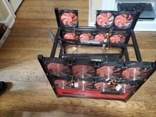 12 GPU Graphic Cards Mining Miner Frame OpenAir Rig Case With 16 Cooling Fan LCD