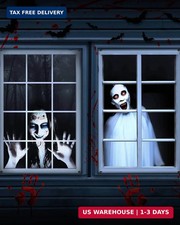 2pcs Halloween Window Cover Decor, Scary Ghost Curtain Outdoor