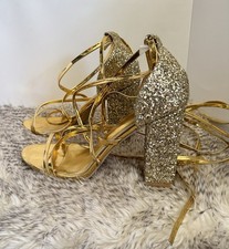 Strappy high heels metallic gold glittery shoes Prom Banquet Dance Glam Ballroom