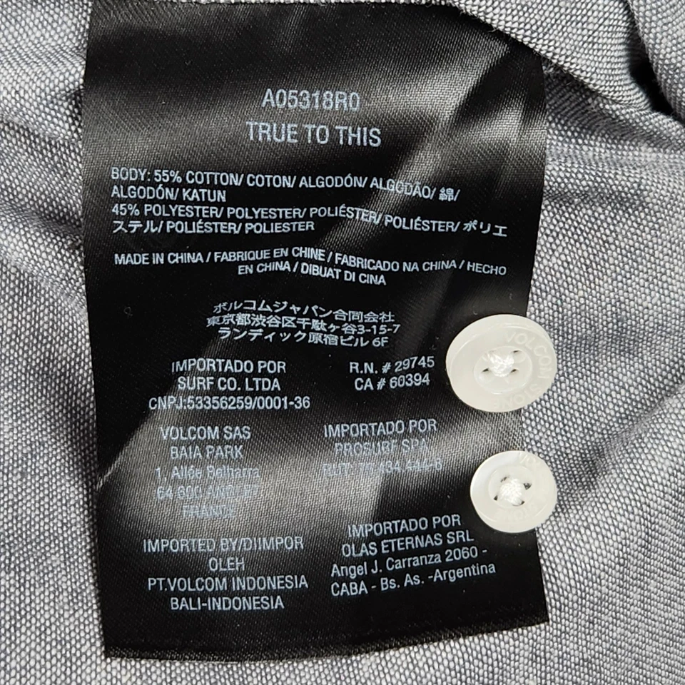 Camisa Volcom Oxford Para Hombre XL Gris Calce Moderno Manga Larga Abotonada Informal NUEVA Foto 4 de 4