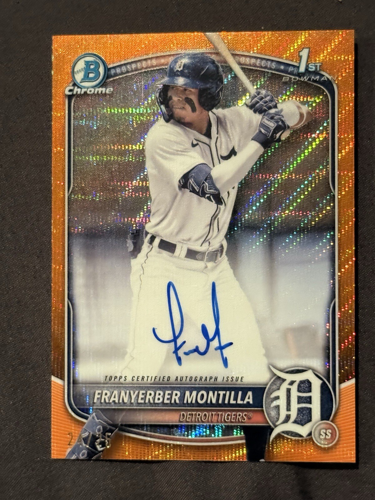 2025 Bowman Franyerber Montilla 1st Orange Wave Chrome Refractor Auto /25