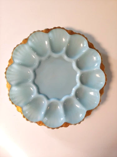 Vintage Anchor Hocking Fire King Delphite Blue Deviled Egg Serving Dish Plate