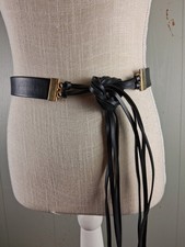Vintage Black Belt M Fringe Tassel Boho Western Style Obi Gold Tone Hardware