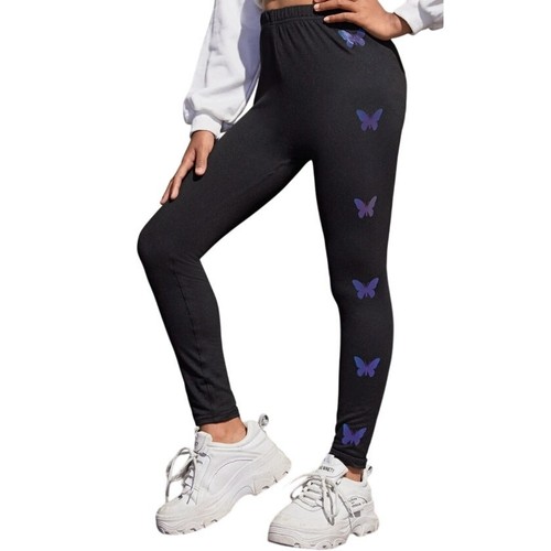 Girl Reflective Butterfly Print Leggings in Black, Size 11-12Y - Picture 2 of 3