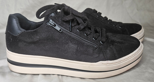 Clarks Cloud Steppers Platform Sneaker Shoes Womens 10 Black Suede Lace Up Zip - Picture 1 of 10