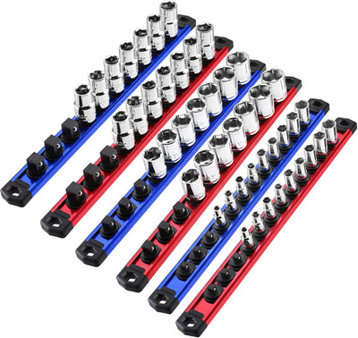 Magnetic Socket Organizer - 6-Piece Aluminum Alloy Socket Rail, Heavy Duty Socke