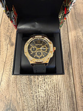 Ed Hardy ED50175SB-42J28 Quartz Analog Watch 42mm Gold/Black Rubber w/ Box
