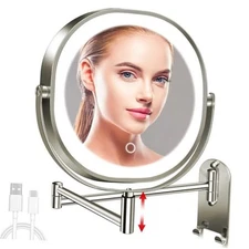 9" Wall Mounted Lighted Makeup Mirror, 3000mAh Rechargeable Double Nickel-oval