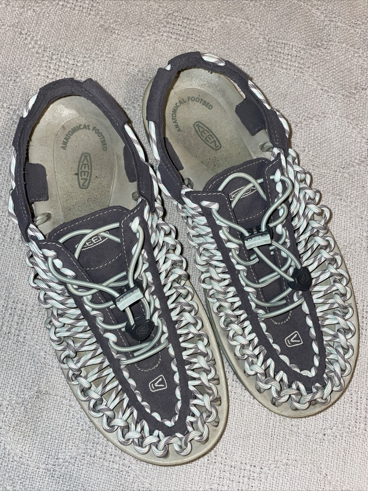 APL Sandali donna Keen River taglia 9 5 M grigio bianco annodati outdoor comodi casual