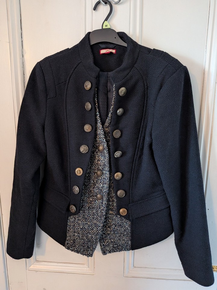 Joe Browns Navy Blue Embossed Military Jacket with Mock Waistcoat Size ...