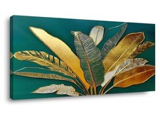 Green Leaf Wall Art, Green and Gold Leaves Wall Painting, Emerald Green Tropi...