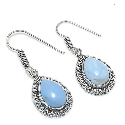 Boucles d'oreilles pierres précieuses en forme de poire opale bleue fait... - Photo 1/4