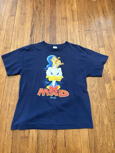 Disney Donald Duck Mad Attitude Shirt Mens Large Navy Blue