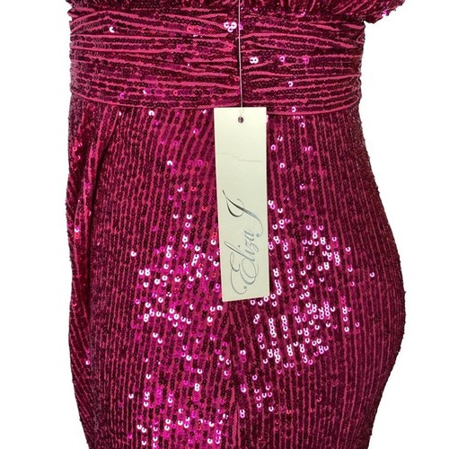 Eliza J Cocktail Dress Size 6 Pink Sequined Long Sleeve Draped Shoulder Pads NWT - Picture 8 of 11