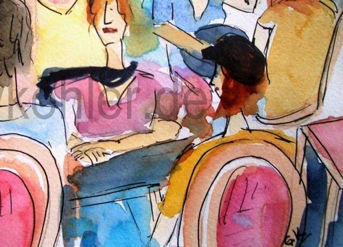 Bunte Frauenrunde – DIN A4 Aquarell-Druck | Farbenfrohe Kunst für gute Laune - Bild 4 von 6