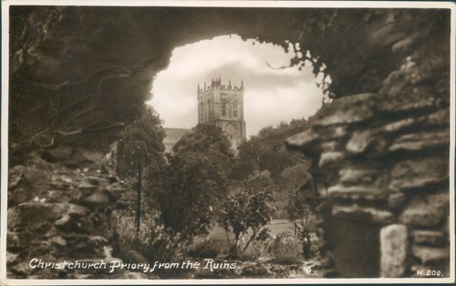 Real photo christchurch priory from the ruins; 1936; wade's sunny south