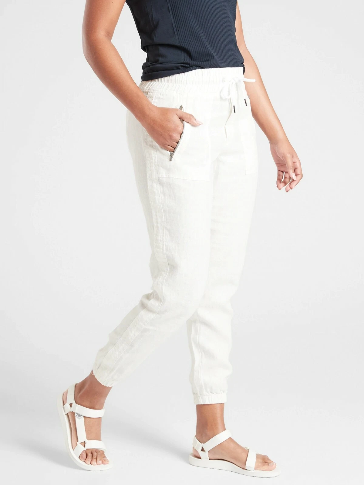 NWT Athleta Cabo Linen Jogger Pant, WHITE SIZE 12T 12 T #530642 T0619