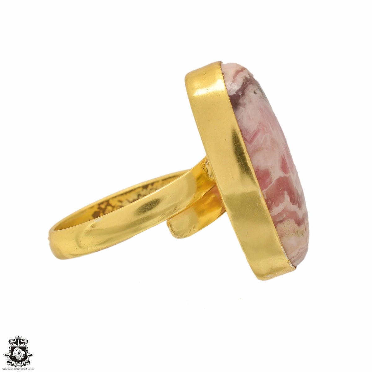 自家製 Rhodochrosite Genuine ハーフパン Size 10.5 - Size 12 Adjustable Rhodochrosite 24K Gold Plated