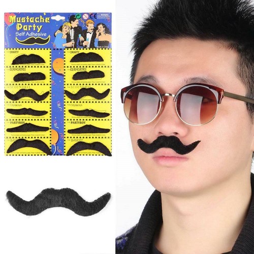 12 Fake Moustache Self-Adhesive Kids Fancy Dress Hen Stag Bachelorette Party - Picture 8 of 11