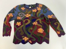 Vintage Peruvian Connection Alpaca Sweater Embroidered Floral Art to Wear Size L