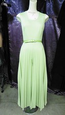 60s 70s Light Sage Green Poly Jumpsuit w/ Accordion Pleat Legs w/ Belt Sz Sm