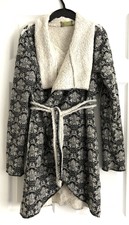 Comfy Open Front Cardigan With Sherpa Lining, Waterfall Collar, %68 Cotton
