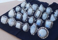 Natural Rainbow Moonstone Crystal Silver Plated Handmade Ring For Women