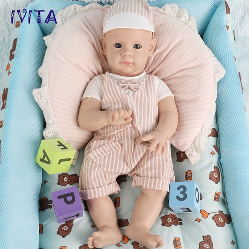 21inch Big Baby Blue Eyes Boy Doll Full Body Silicone Reborn Baby Doll Prematur - Picture 4 of 12
