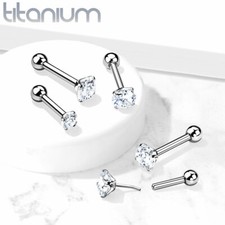 Implant Grade Titanium Threadless Push In Barbell W/ CZ Ball For Ear Cartilage