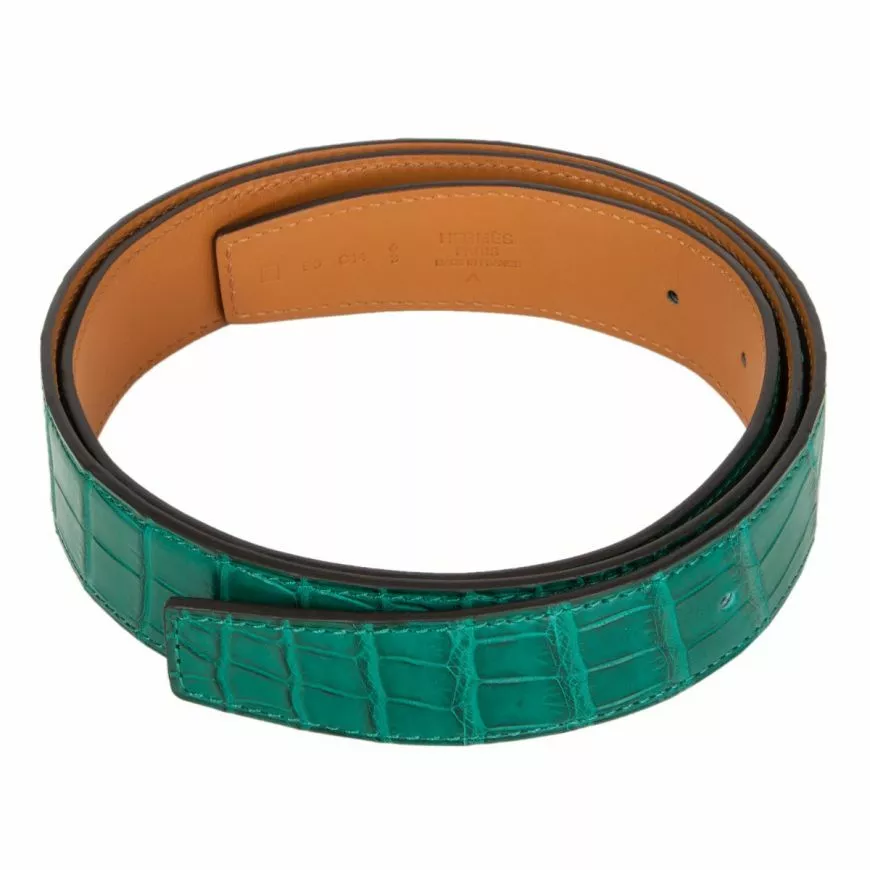 58346 auth HERMES Malachite green Matte Crocodile 32mm Belt Strap 90 NEW